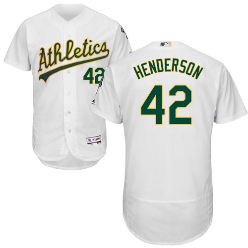 Athletics #42 Dave Henderson White Flexbase Authentic Collection Stitched MLB Jersey - Click Image to Close