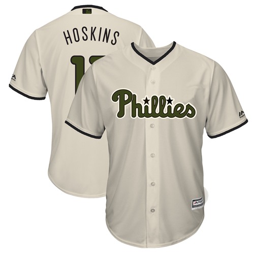 Phillies #17 Rhys Hoskins Cream New Cool Base 2018 Memorial Day Stitched MLB Jersey - Click Image to Close