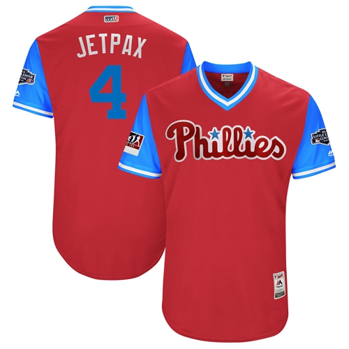 Phillies #4 Scott Kingery Red "Jetpax" Players Weekend Authentic Stitched MLB Jersey - Click Image to Close