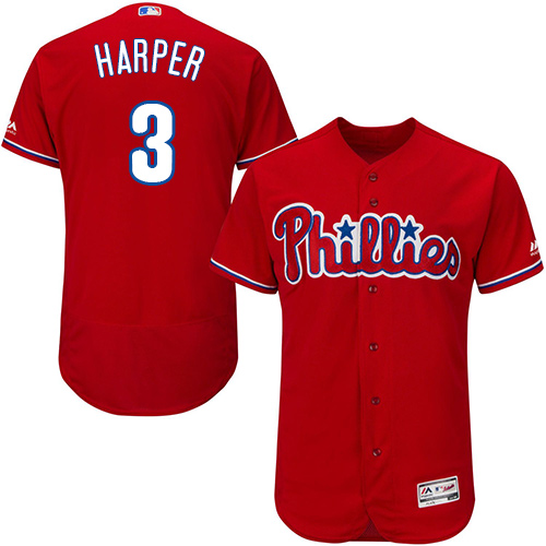 Phillies #3 Bryce Harper Red Flexbase Authentic Collection Stitched MLB Jersey