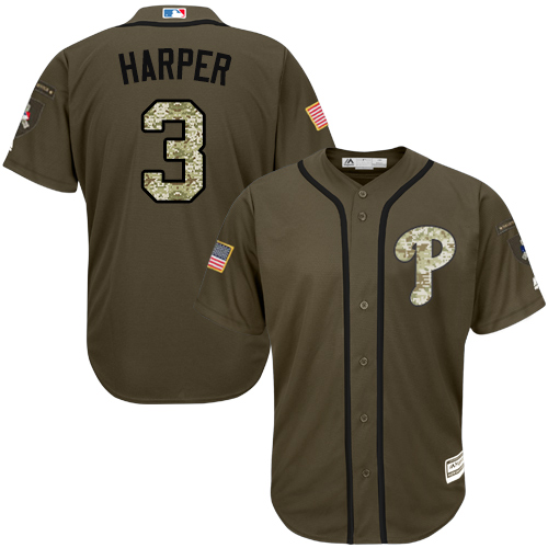 Phillies #3 Bryce Harper Green Salute to Service Stitched MLB Jersey