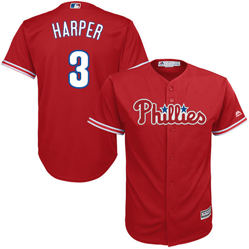 Phillies #3 Bryce Harper Red New Cool Base Stitched MLB Jersey - Click Image to Close