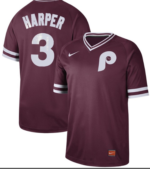 Phillies #3 Bryce Harper Maroon Authentic Cooperstown Collection Stitched Baseball Jersey