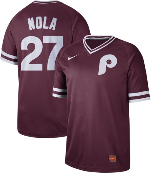 Phillies #27 Aaron Nola Maroon Authentic Cooperstown Collection Stitched Baseball Jersey - Click Image to Close