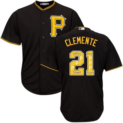 Pirates #21 Roberto Clemente Black Team Logo Fashion Stitched MLB Jersey