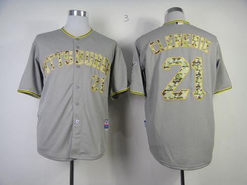 Pirates #21 Roberto Clemente Grey USMC Cool Base Stitched MLB Jersey