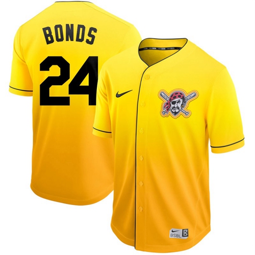 Pirates #24 Barry Bonds Gold Fade Authentic Stitched Baseball Jersey