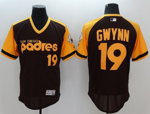 Padres #19 Tony Gwynn Brown/Gold Flexbase Authentic Collection Cooperstown Stitched MLB Jersey