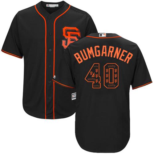 Giants #40 Madison Bumgarner Black Team Logo Fashion Stitched MLB Jersey