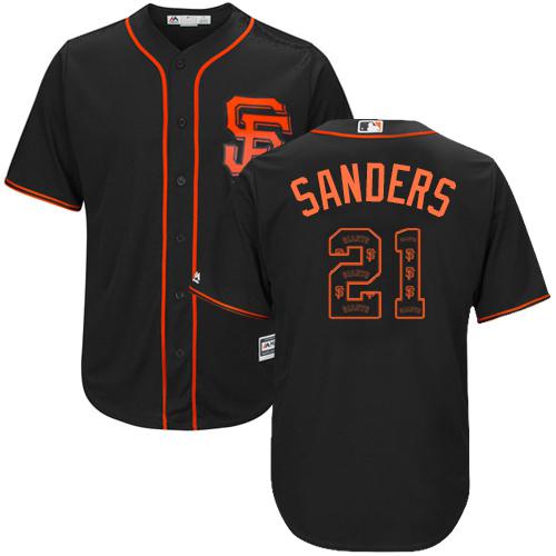 Giants #21 Deion Sanders Black Team Logo Fashion Stitched MLB Jersey - Click Image to Close