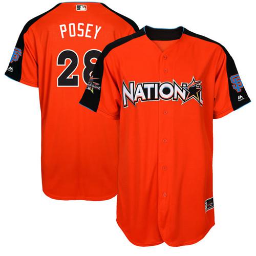 Giants #28 Buster Posey Orange 2017 All-Star National League Stitched MLB Jersey - Click Image to Close