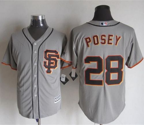 Giants #28 Buster Posey Grey Road 2 New Cool Base Stitched MLB Jersey - Click Image to Close