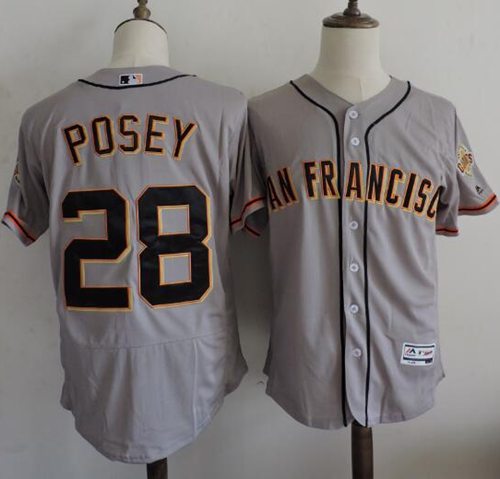 Giants #28 Buster Posey Grey Flexbase Authentic Collection Road Stitched MLB jersey - Click Image to Close