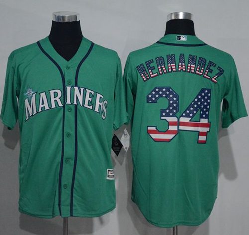 Mariners #34 Felix Hernandez Green USA Flag Fashion Stitched MLB Jersey