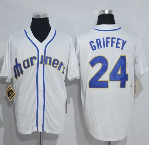 Mitchell And Ness Mariners #24 Ken Griffey White Throwback Stitched MLB Jersey