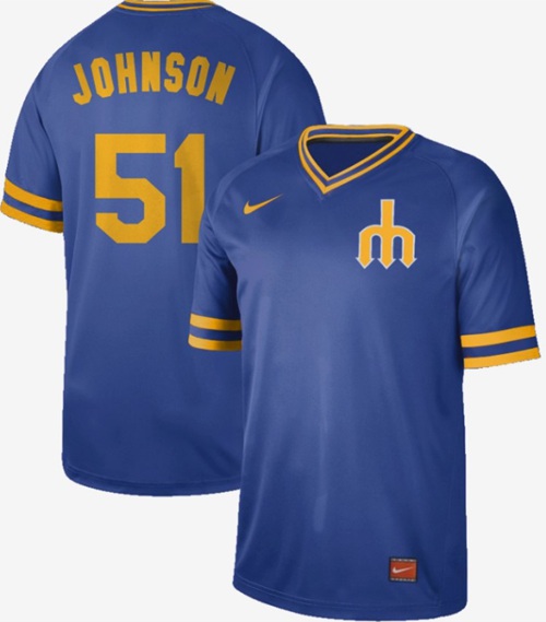 Mariners #51 Randy Johnson Royal Authentic Cooperstown Collection Stitched Baseball Jersey - Click Image to Close