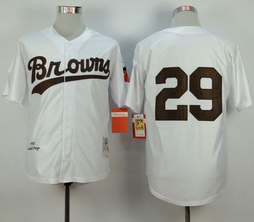 Mitchell and Ness 1953 Browns #29 Satchel Paige White Throwback Stitched MLB Jersey