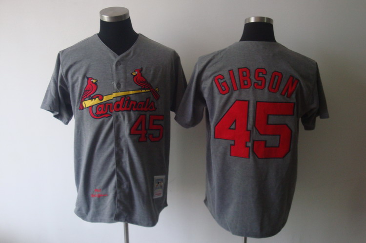 Mitchell And Ness 1967 Cardinals #45 Bob Gibson Grey Stitched Throwback MLB Jersey