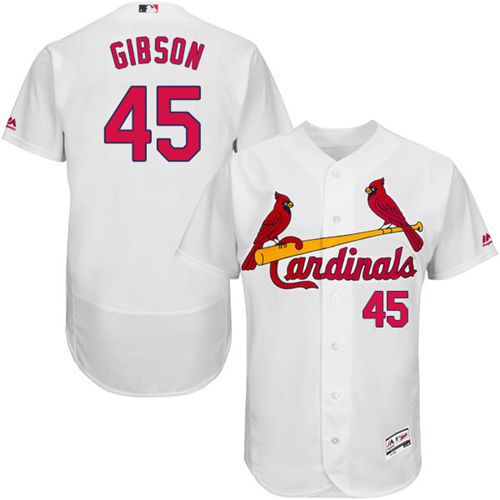 Cardinals #45 Bob Gibson White Flexbase Authentic Collection Stitched MLB Jersey - Click Image to Close