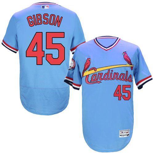 Cardinals #45 Bob Gibson Light Blue Flexbase Authentic Collection Cooperstown Stitched MLB Jersey - Click Image to Close