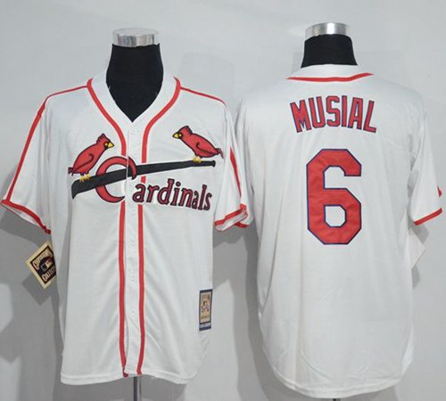 Mitchell And Ness Cardinals #6 Stan Musial White Throwback Stitched MLB Jersey