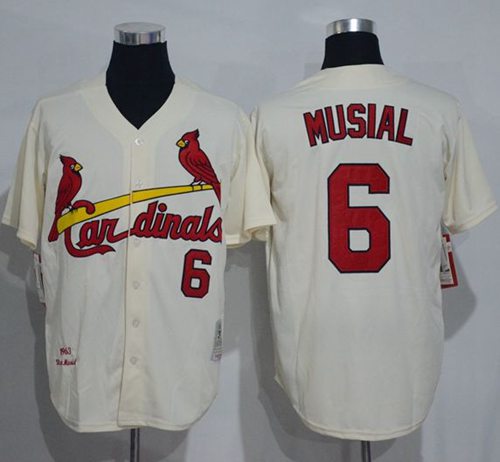 Mitchell And Ness 1963 Cardinals #6 Stan Musial Cream Throwback Stitched MLB Jersey