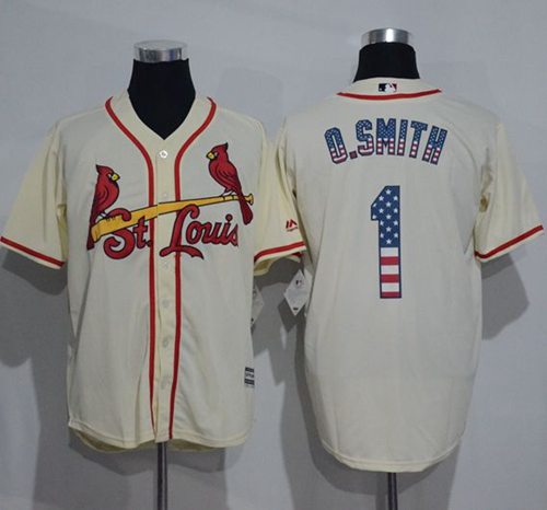 Cardinals #1 Ozzie Smith Cream USA Flag Fashion Stitched MLB Jersey