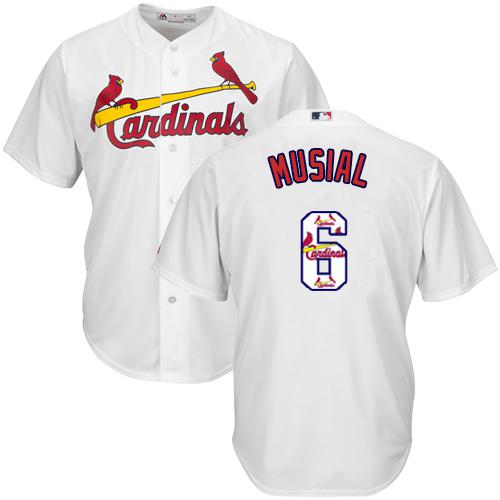 Cardinals #6 Stan Musial White Team Logo Fashion Stitched MLB Jersey - Click Image to Close