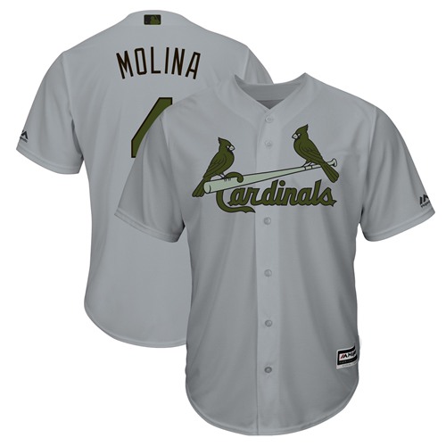 Cardinals #4 Yadier Molina Grey New Cool Base 2018 Memorial Day Stitched MLB Jersey