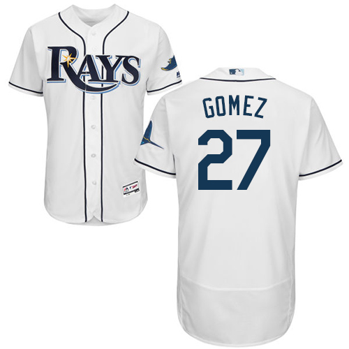 Rays #27 Carlos Gomez White Flexbase Authentic Collection Stitched MLB Jersey - Click Image to Close