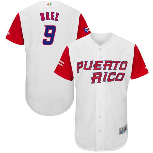 Team Puerto Rico #9 Javier Baez White 2017 World MLB Classic Authentic Stitched MLB Jersey