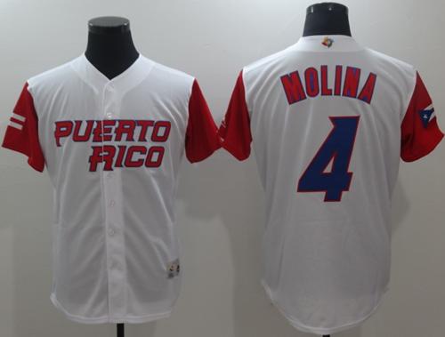 Team Puerto Rico #4 Yadier Molina White 2017 World MLB Classic Authentic Stitched MLB Jersey