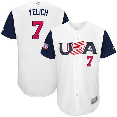 Team USA #7 Christian Yelich White 2017 World MLB Classic Authentic Stitched MLB Jersey