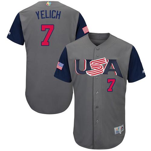 Team USA #7 Christian Yelich Gray 2017 World MLB Classic Authentic Stitched MLB Jersey