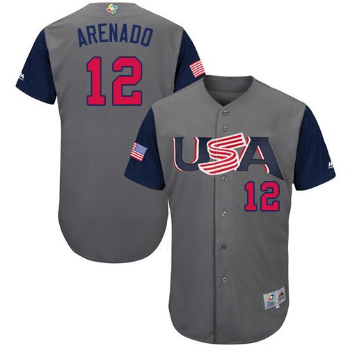 Team USA #12 Nolan Arenado Gray 2017 World MLB Classic Authentic Stitched MLB Jersey