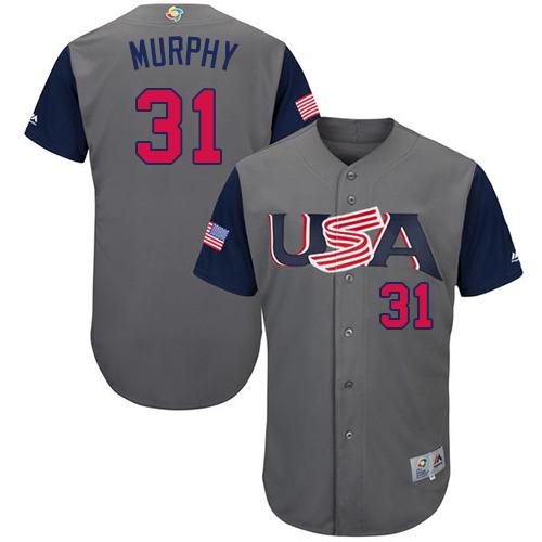 Team USA #31 Daniel Murphy Gray 2017 World MLB Classic Authentic Stitched MLB Jersey