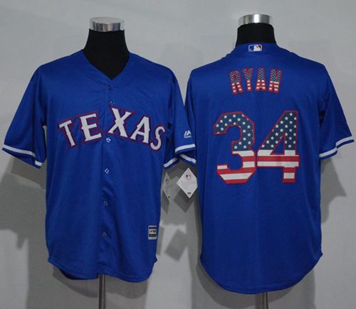 Rangers #34 Nolan Ryan Blue USA Flag Fashion Stitched MLB Jersey - Click Image to Close