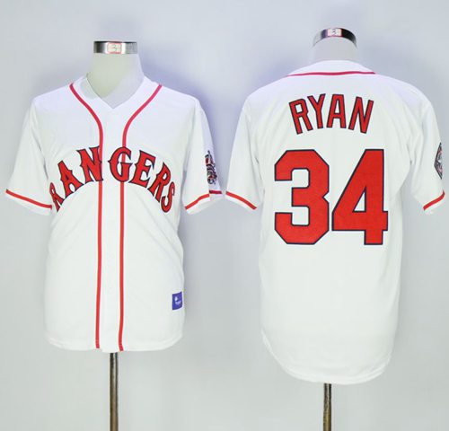 Rangers #34 Nolan Ryan White Cooperstown Stitched MLB Jersey - Click Image to Close