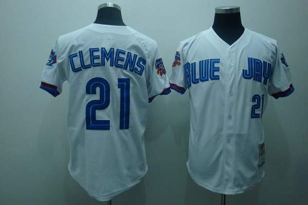 Mitchell And Ness Blue Jays #21 Roger Clemens Stitched White MLB Jersey