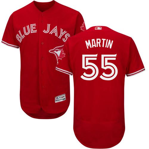 Blue Jays #55 Russell Martin Red Flexbase Authentic Collection Canada Day Stitched MLB Jersey