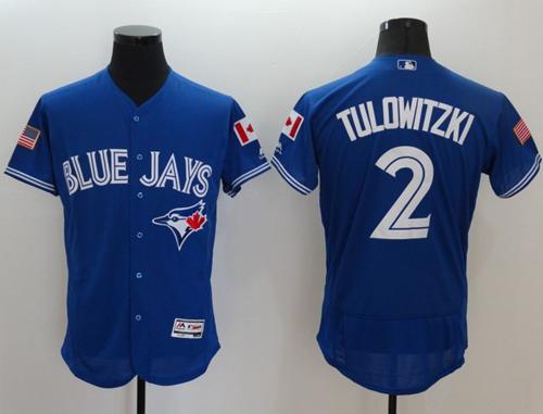 Blue Jays #2 Troy Tulowitzki Blue Fashion Stars & Stripes Flexbase Authentic Stitched MLB Jersey - Click Image to Close