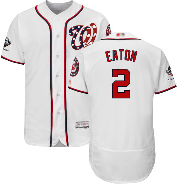 Nationals #2 Adam Eaton White Flexbase Authentic Collection 2019 World Series Champions Stitched Baseball Jersey - Click Image to Close