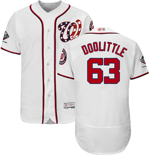 Nationals #63 Sean Doolittle White Flexbase Authentic Collection 2019 World Series Champions Stitched Baseball Jersey - Click Image to Close