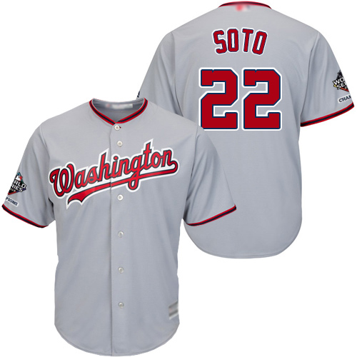 Nationals #22 Juan Soto Grey New Cool Base 2019 World Series Champions Stitched Baseball Jersey