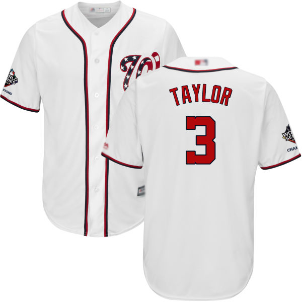 Nationals #3 Michael Taylor White New Cool Base 2019 World Series Champions Stitched Baseball Jersey