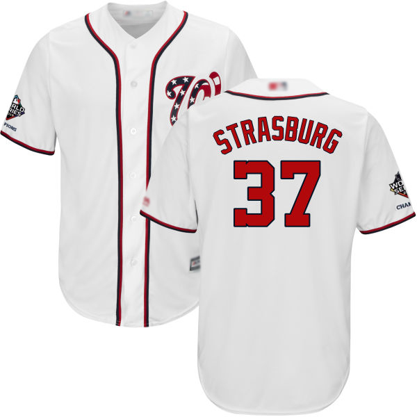 Nationals #37 Stephen Strasburg White New Cool Base 2019 World Series Champions Stitched Baseball Jersey