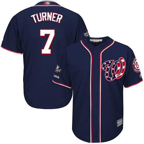 Nationals #7 Trea Turner Navy Blue New Cool Base 2019 World Series Champions Stitched Baseball Jersey