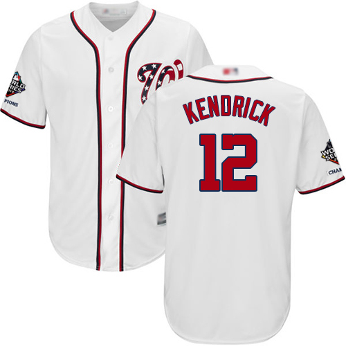 Nationals #12 Howie Kendrick White Cool Base 2019 World Series Champions Stitched Baseball Jersey