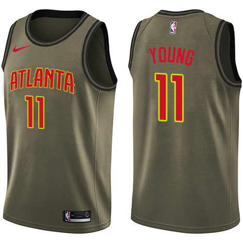 Nike Hawks #11 Trae Young Green NBA Swingman Salute to Service Jersey - Click Image to Close