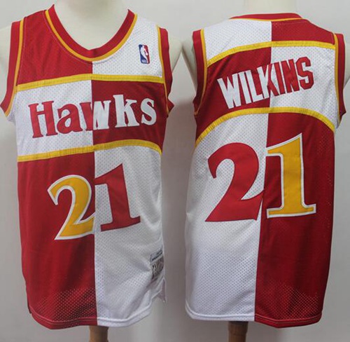 Split Fashion Hawks #21 Dominique Wilkins Red/White Stitched Basketball Jersey